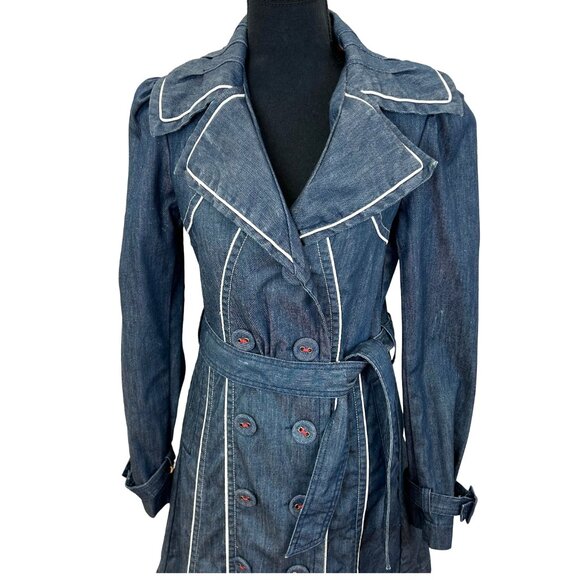 VINTAGE 90s-Y2K Guess Denim Trench Coat Jacket - Picture 3 of 14